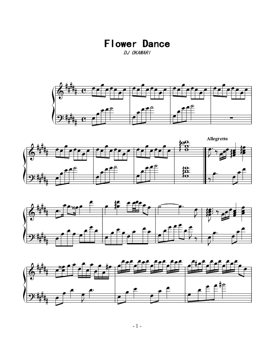 《Flower Dance》钢琴五线谱b调演奏版