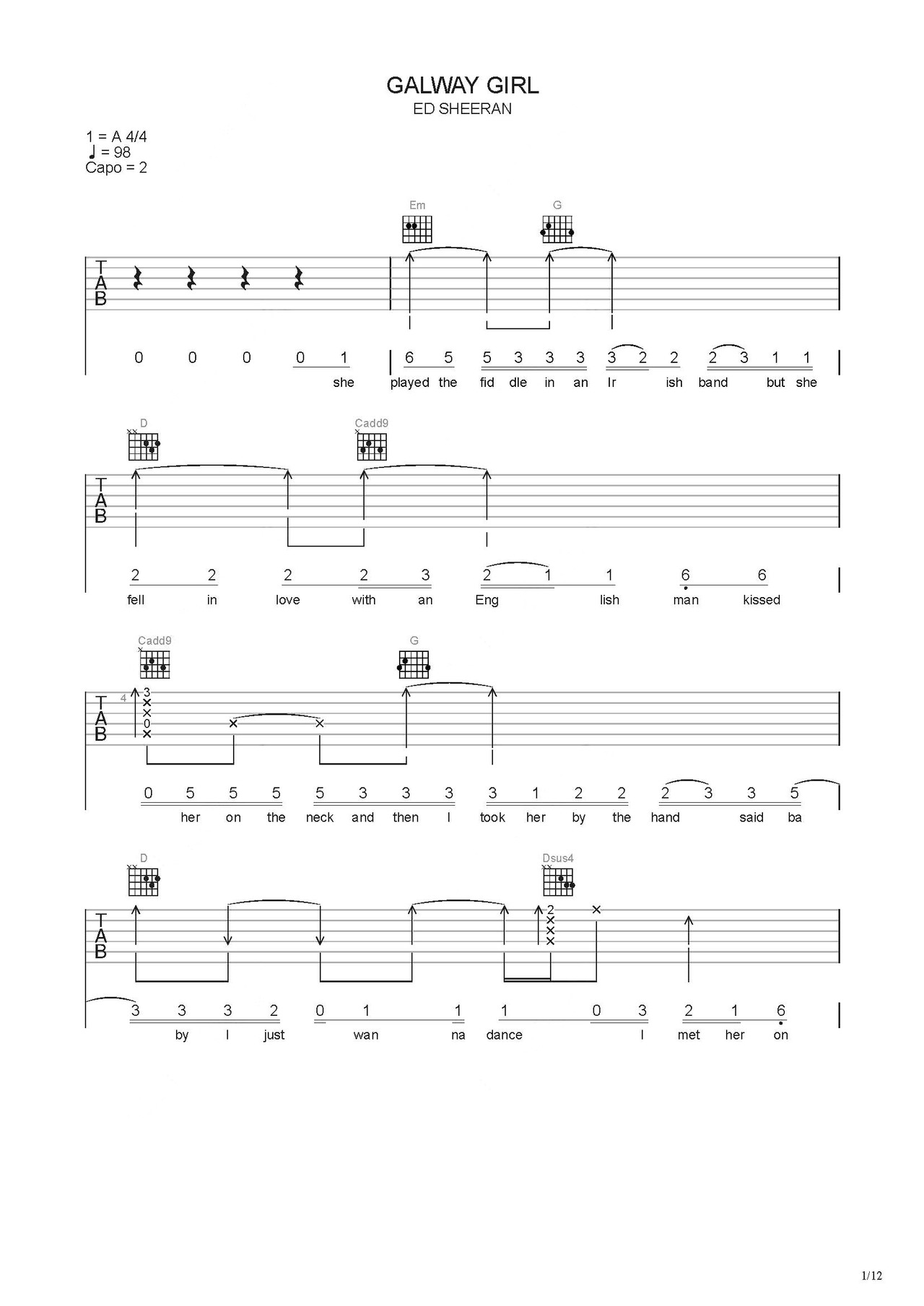 Galway Girl - Sheet music for Violin, Acoustic Guitar