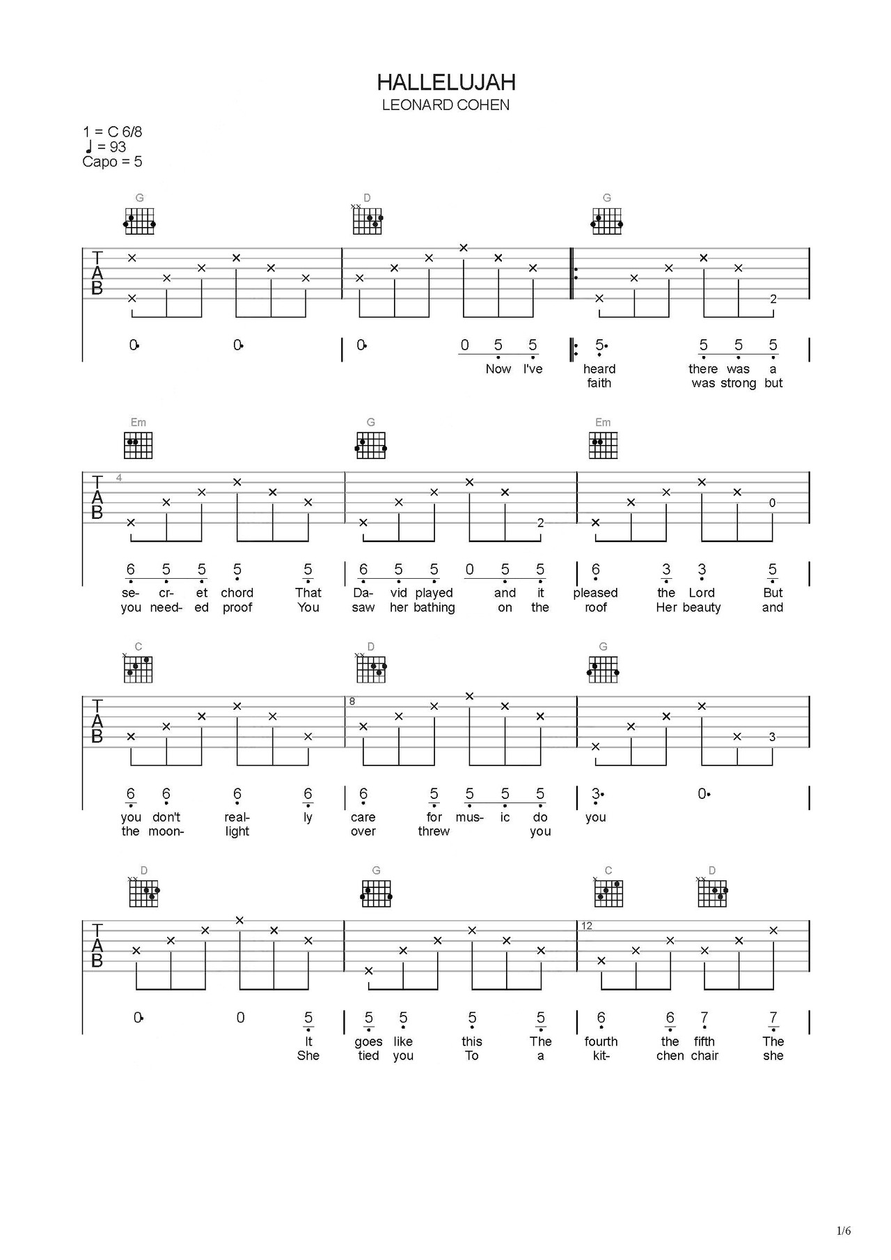 Suzanne Guitar Tab by Leonard Cohen (Guitar Tab – 154681)