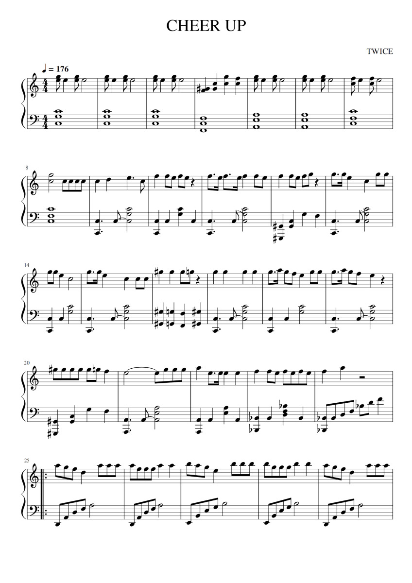 《CHEER UP》钢琴五线谱c调演奏版