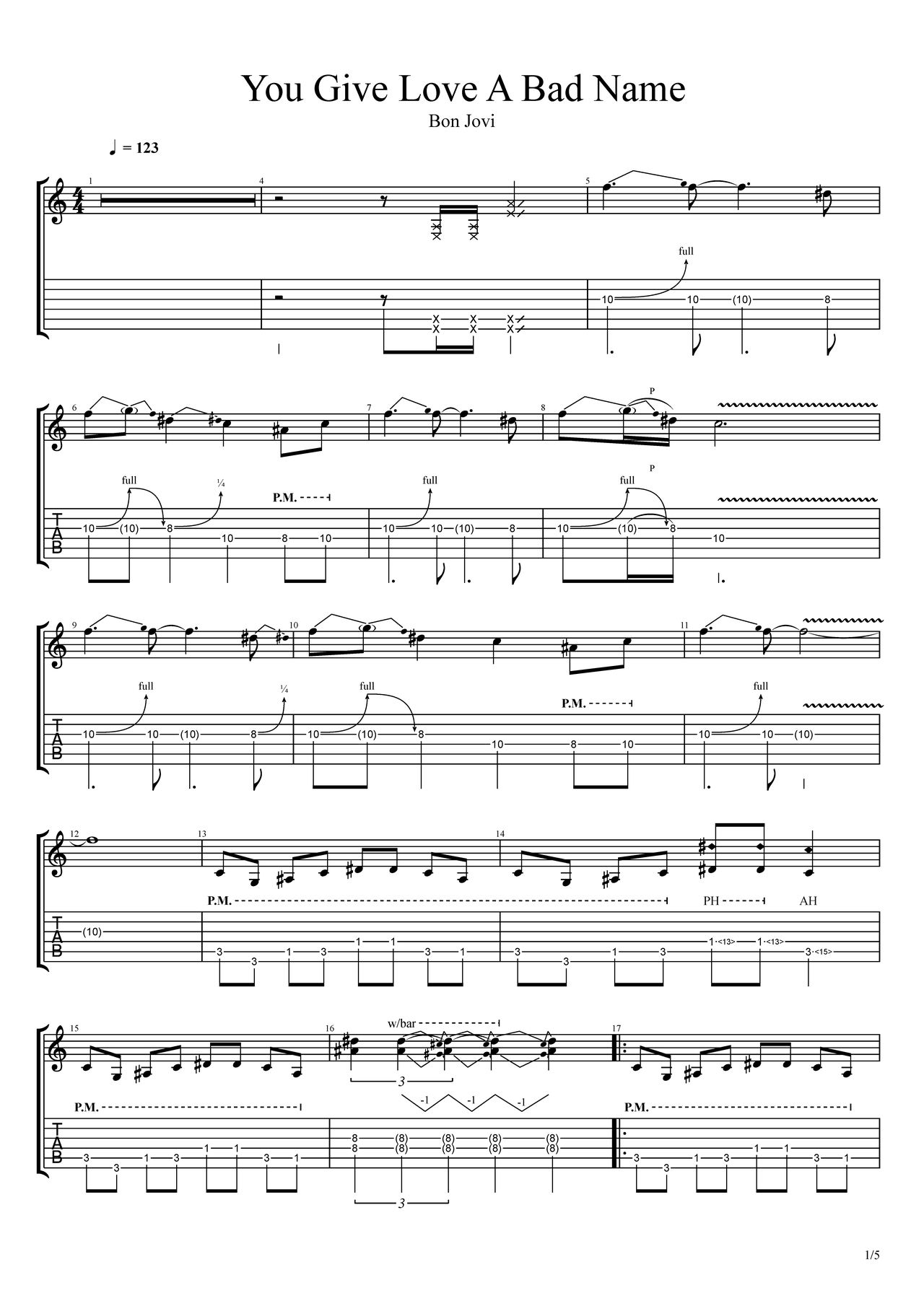 《《You Give Love A Bad Name》》吉他简谱Eb调电吉他谱Bon Jovi